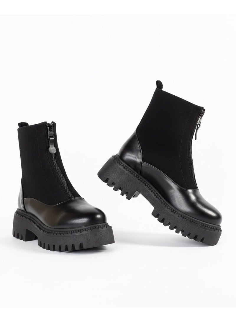 لايف ستيلاش  حذاء كاحل من الجلد و الشمواه مع سوسته أنيق E-104 - أسود - Image 2